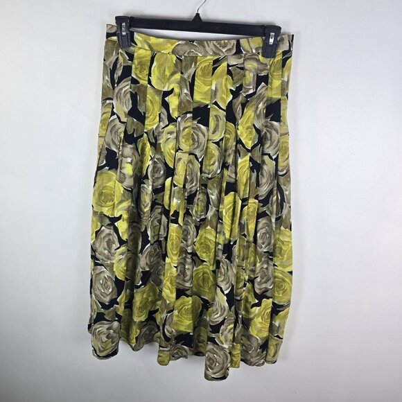 Ann Taylor Skirt Womens 8 Yellow Floral Rose Print Pleated Midi Made USA - Picture 12 of 12